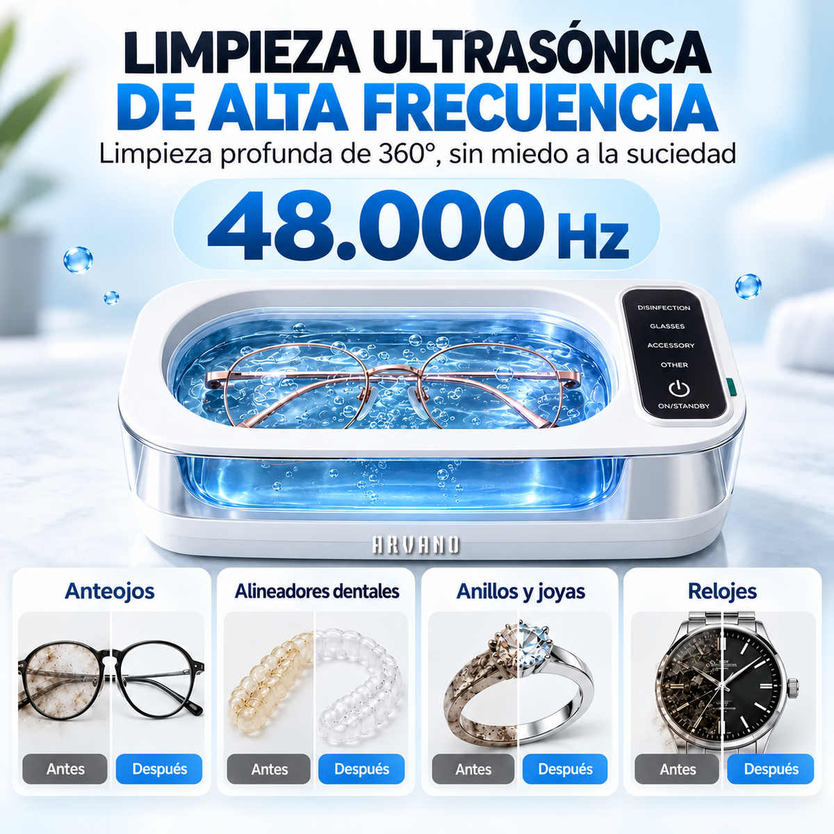 Limpiador Ultrasonico Portatil Y Digital Arvano