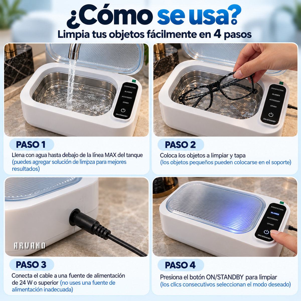 Limpiador Ultrasonico Portatil Y Digital Arvano